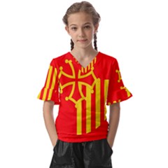 Languedoc Roussillon Flag Kids  V-neck Horn Sleeve Blouse by tony4urban