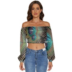 Peacock Long Sleeve Crinkled Weave Crop Top by StarvingArtisan