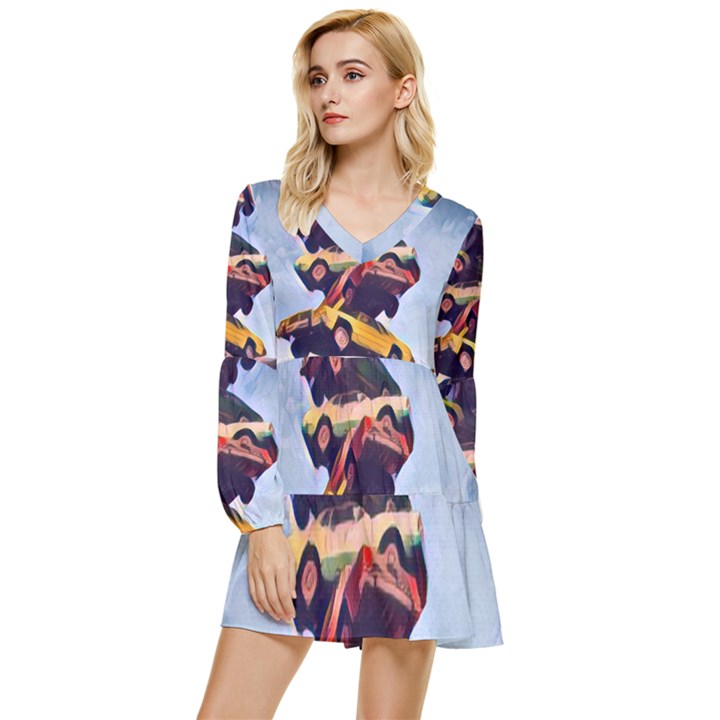 Berwyn Car Kebob Tiered Long Sleeve Mini Dress