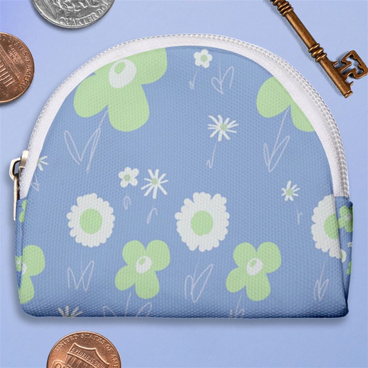 Daisy Flowers Pastel Green White Blue  Horseshoe Style Canvas Pouch