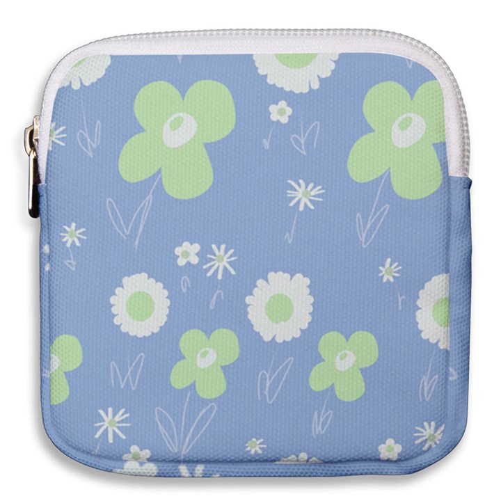 Daisy Flowers Pastel Green White Blue  Mini Square Pouch