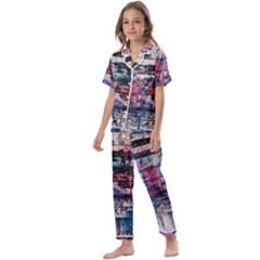 Splattered Paint On Wall Kids  Satin Short Sleeve Pajamas Set by artworkshop