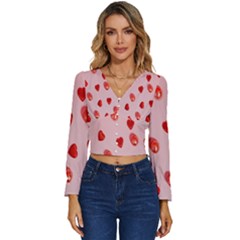 Valentine Day Heart Pattern Long Sleeve V-neck Top by artworkshop