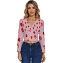 Valentine Day Heart Pattern Long Sleeve V-Neck Top View1