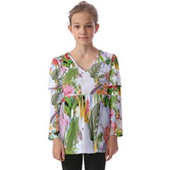 Birds Of Paradise  Kids  V Neck Casual Top by PollyParadiseBoutique7