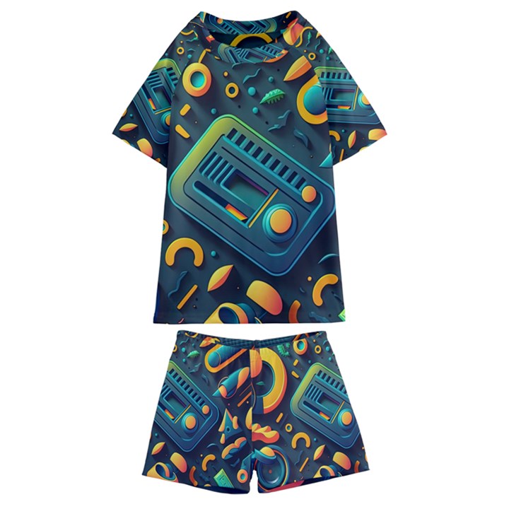 Abstract Pattern Background Kids  Swim Tee and Shorts Set