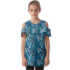 Blue Leopard Fold Over Open Sleeve Top by DinkovaArt