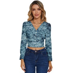 Water Splash Texture  Long Sleeve V-neck Top by artworkshop