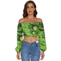 Layered Plant Leaves Iphone Wallpaper Long Sleeve Crinkled Weave Crop Top by artworkshop