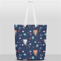 Cute-astronaut-cat-with-star-galaxy-elements-seamless-pattern Full Print Rope Handle Tote (small) by Vaneshart