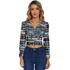 Texture Pattern Long Sleeve V-neck Top by artworkshop