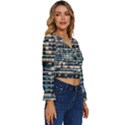 Texture Pattern Long Sleeve V-Neck Top View3