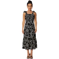 Black And Alien Drawing Motif Pattern Tie-strap Tiered Midi Chiffon Dress by dflcprintsclothing