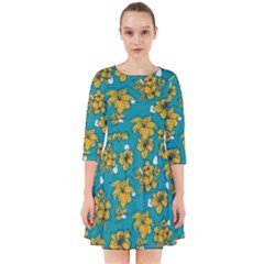 Turquoise And Yellow Floral Smock Dress by fructosebat