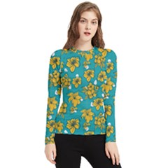 Turquoise And Yellow Floral Women s Long Sleeve Rash Guard by fructosebat