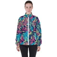 Neon Leaves Women s High Neck Windbreaker by fructosebat