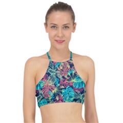 Neon Leaves Racer Front Bikini Top by fructosebat