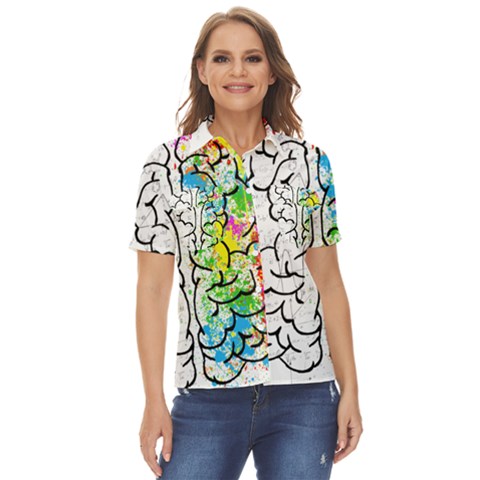 Brain-mind-psychology-idea-drawing Women s Short Sleeve Double Pocket Shirt by Jancukart