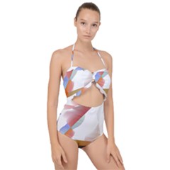 Abstract T- Shirt Pink Colorful Abstract Minimalism T- Shirt Scallop Top Cut Out Swimsuit by maxcute