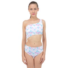 Bat Pattern T- Shirt Bats And Bows Blue Pink T- Shirt Spliced Up Two Piece Swimsuit by maxcute