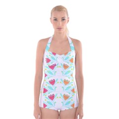 Batik T- Shirt Batik Flower Pattern 5 Boyleg Halter Swimsuit  by maxcute