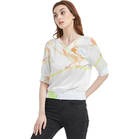 Bird Lover T- Shirtbird T- Shirt (12) Quarter Sleeve Blouse by maxcute