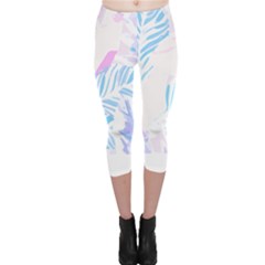 Blue T- Shirt Blue Tropical Pattern T- Shirt Capri Leggings  by maxcute