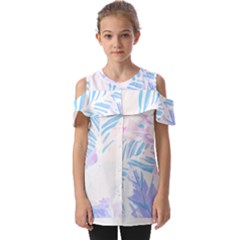 Blue T- Shirt Blue Tropical Pattern T- Shirt Fold Over Open Sleeve Top by maxcute