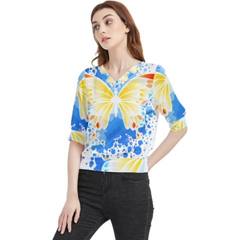 Butterfly Art T- Shirtbutterfly T- Shirt (3) Quarter Sleeve Blouse by maxcute