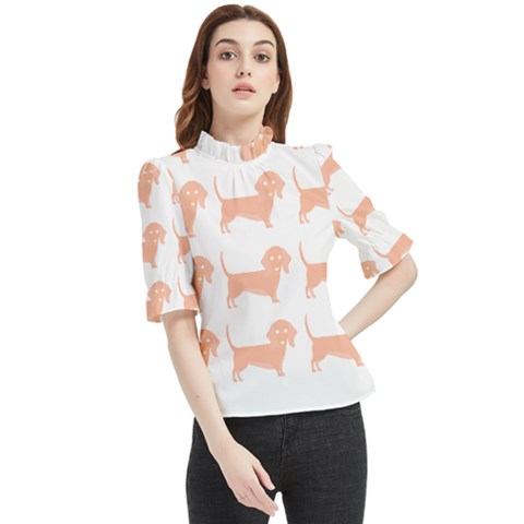 Dachshund Dog Pattern T- Shirt Brown Dachshund Dog Breed Cute Pattern T- Shirt Frill Neck Blouse by maxcute