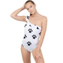 Dog Paw Print T- Shirt Paw Pattern 6 Frilly One Shoulder Swimsuit View1