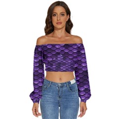 Purple Scales! Long Sleeve Crinkled Weave Crop Top by fructosebat