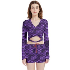 Purple Scales! Velvet Wrap Crop Top And Shorts Set by fructosebat