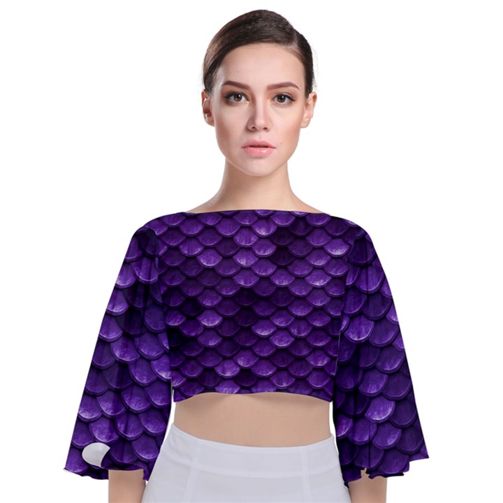 Purple Scales! Tie Back Butterfly Sleeve Chiffon Top