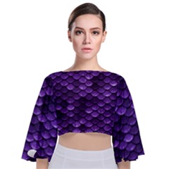 Purple Scales! Tie Back Butterfly Sleeve Chiffon Top by fructosebat