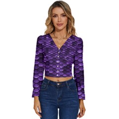 Purple Scales! Long Sleeve V-neck Top by fructosebat