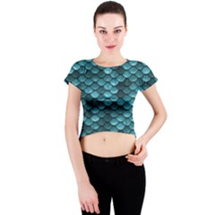 Teal Scales! Crew Neck Crop Top by fructosebat