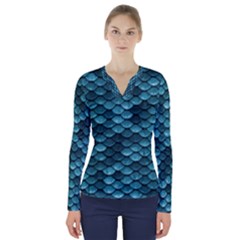 Teal Scales! V-neck Long Sleeve Top by fructosebat