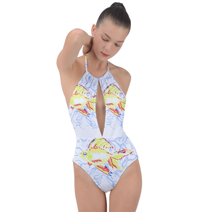 Fishing Lover T- Shirtfish T- Shirt (1) Plunge Cut Halter Swimsuit