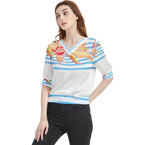 Fishing Lover T- Shirtfish T- Shirt (3) Quarter Sleeve Blouse by maxcute