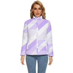 Geometric Abstract Art T- Shirt Purple Mountains Pattern Women s Puffer Bubble Jacket Coat by maxcute