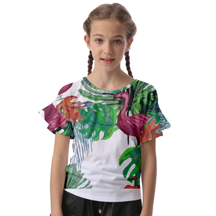 Hawaii T- Shirt Hawaii Creative Pattern T- Shirt Kids  Cut Out Flutter Sleeves