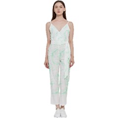 Pattern T- Shirt Lacy Leaves T- Shirt V-neck Spaghetti Strap Tie Front Jumpsuit by maxcute