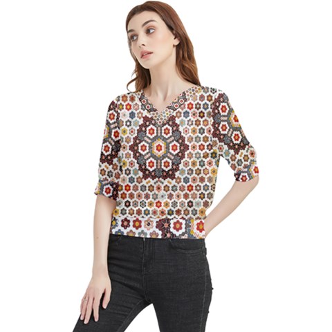 Quilt T- Shirt Early American Quilt T- Shirt Quarter Sleeve Blouse by maxcute