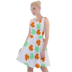 St Patricks Day T- Shirt Green White Orange Shamrock Pattern T- Shirt Knee Length Skater Dress by maxcute