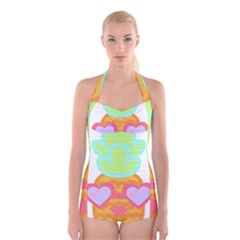 Tropical Fruit T- Shirt P I N E A P P L E A T S E A F U N N Y D E S I G N F O R W O M E N S T- Shirt Boyleg Halter Swimsuit  by maxcute