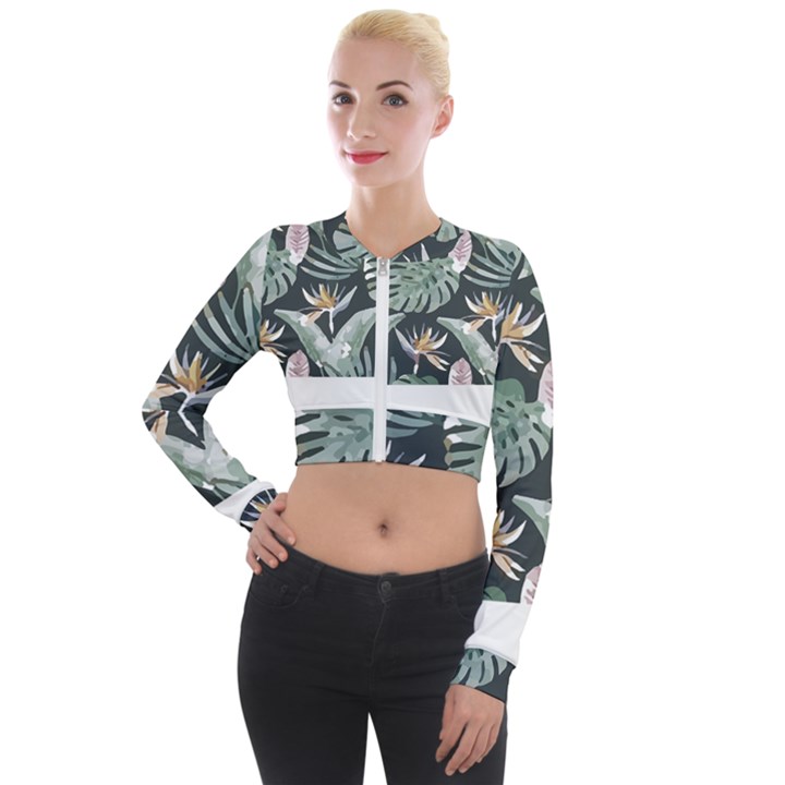 Tropical T- Shirt Tropical Garden Floricorous T- Shirt Long Sleeve Cropped Velvet Jacket