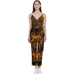 Digitalartflower V-neck Spaghetti Strap Tie Front Jumpsuit by Sparkle