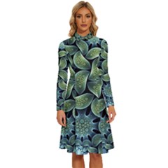 Digitalartflower Long Sleeve Shirt Collar A-line Dress by Sparkle