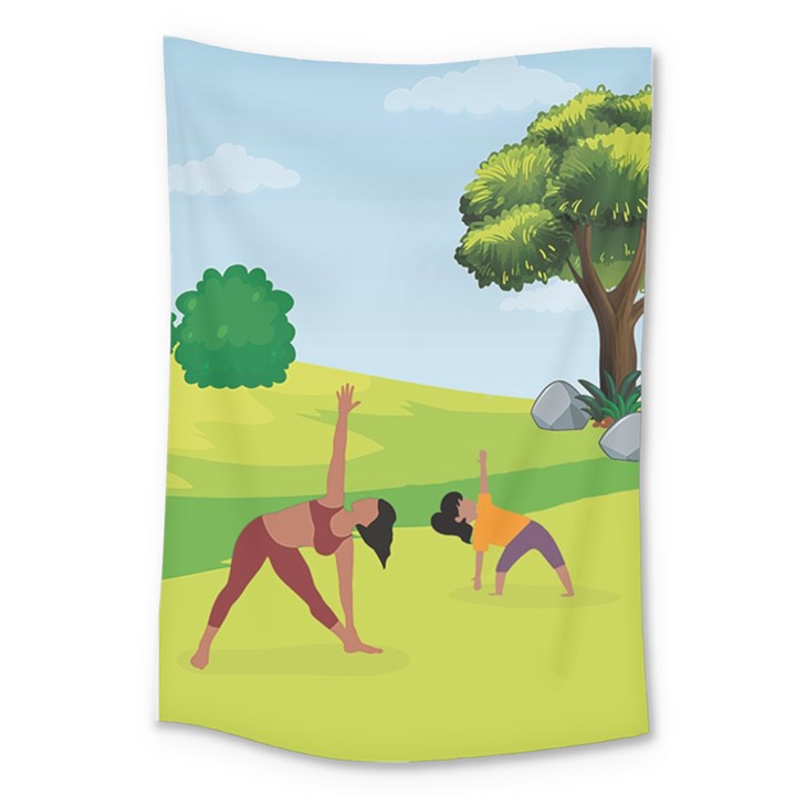 Mother And Daughter Yoga Art Celebrating Motherhood And Bond Between Mom And Daughter. Large Tapestry